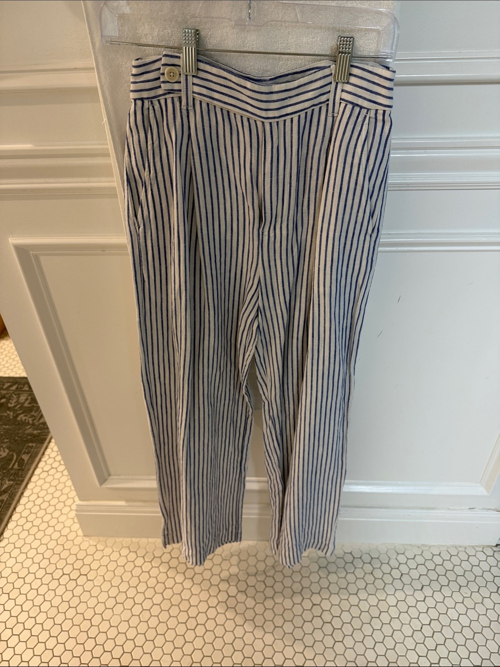 Madewell stripes Blue & White Linen-Blend women’s trousers